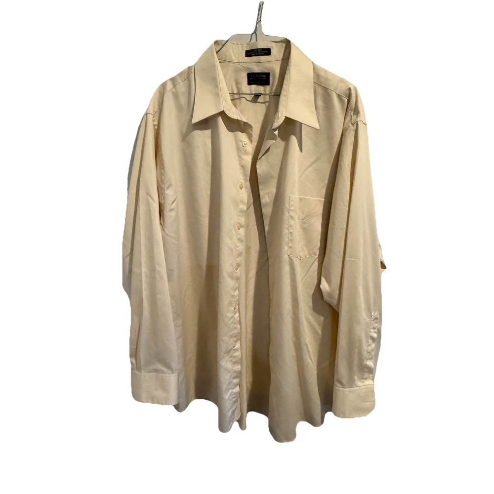 Arrow Sateen Wrinkle Free Men's Size 18 34/35 Beige Dress Shirt Cotton Blend
